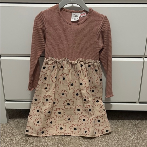 Zara Kids Floral Dress - Pink and Beige 2-3 year size - Picture 1 of 2